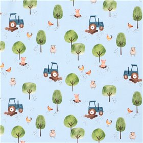 JERSEY BAWEŁNIANY CYFRA TRAKTOR BABY BLUE
