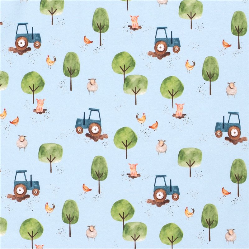 JERSEY BAWEŁNIANY CYFRA TRAKTOR BABY BLUE
