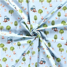 JERSEY BAWEŁNIANY CYFRA TRAKTOR BABY BLUE