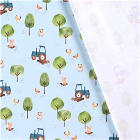 JERSEY BAWEŁNIANY CYFRA TRAKTOR BABY BLUE