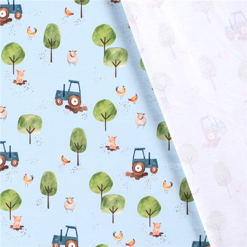 JERSEY BAWEŁNIANY CYFRA TRAKTOR BABY BLUE