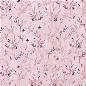 JERSEY BAWEŁNIANY CYFRA LIŚCIE LIGHT PINK