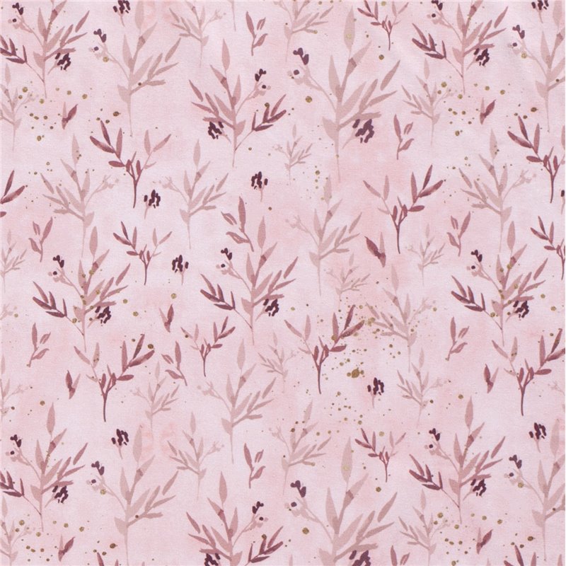 JERSEY BAWEŁNIANY CYFRA LIŚCIE LIGHT PINK
