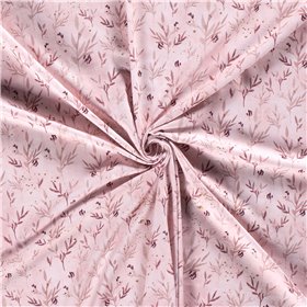 JERSEY BAWEŁNIANY CYFRA LIŚCIE LIGHT PINK