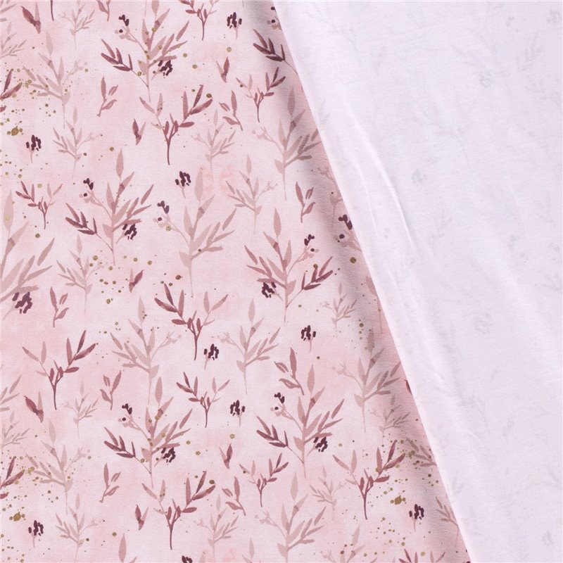 JERSEY BAWEŁNIANY CYFRA LIŚCIE LIGHT PINK