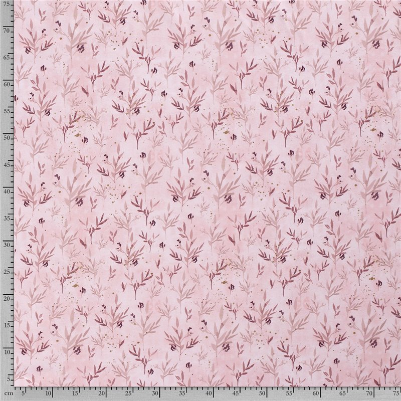 JERSEY BAWEŁNIANY CYFRA LIŚCIE LIGHT PINK