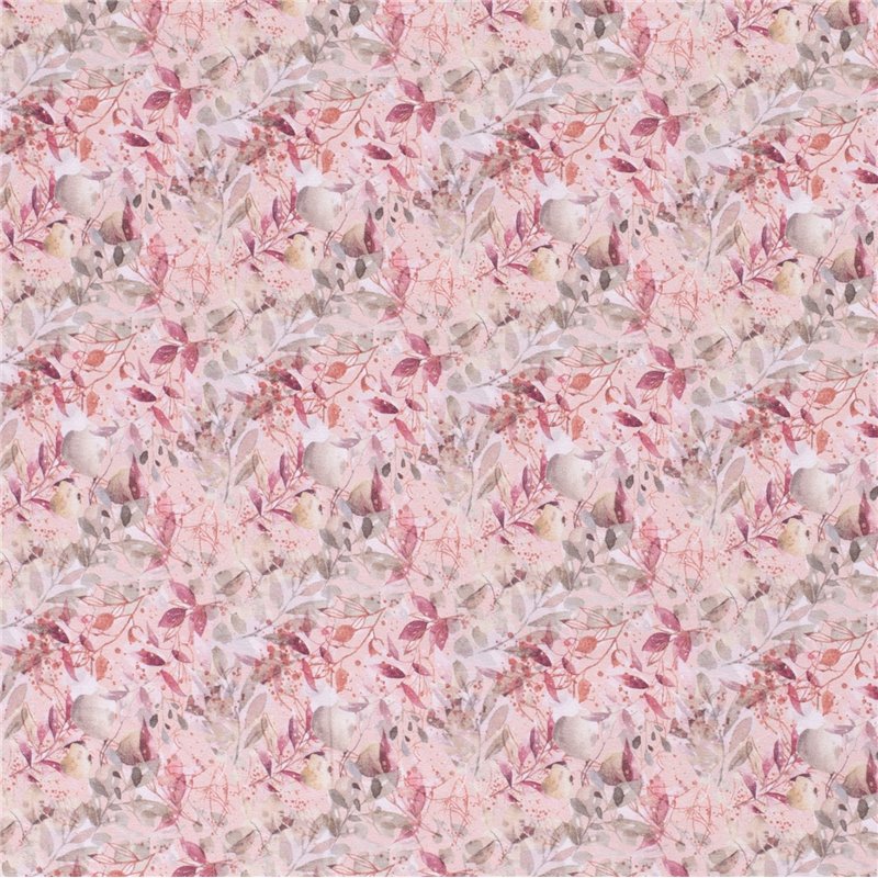 JERSEY BAWEŁNIANY CYFRA LIŚCIE PINK