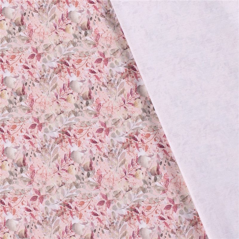 JERSEY BAWEŁNIANY CYFRA LIŚCIE PINK