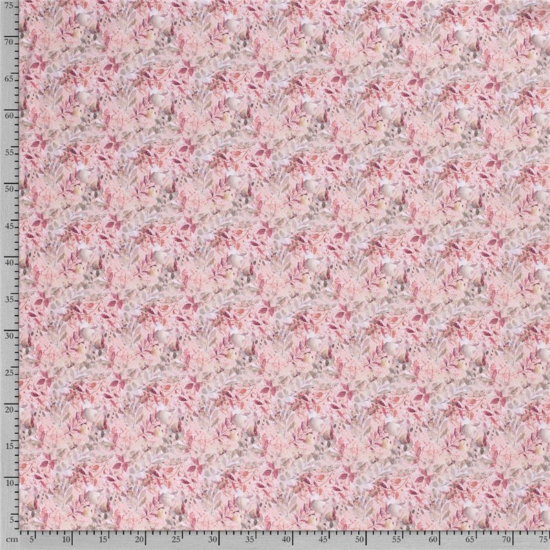 JERSEY BAWEŁNIANY CYFRA LIŚCIE PINK
