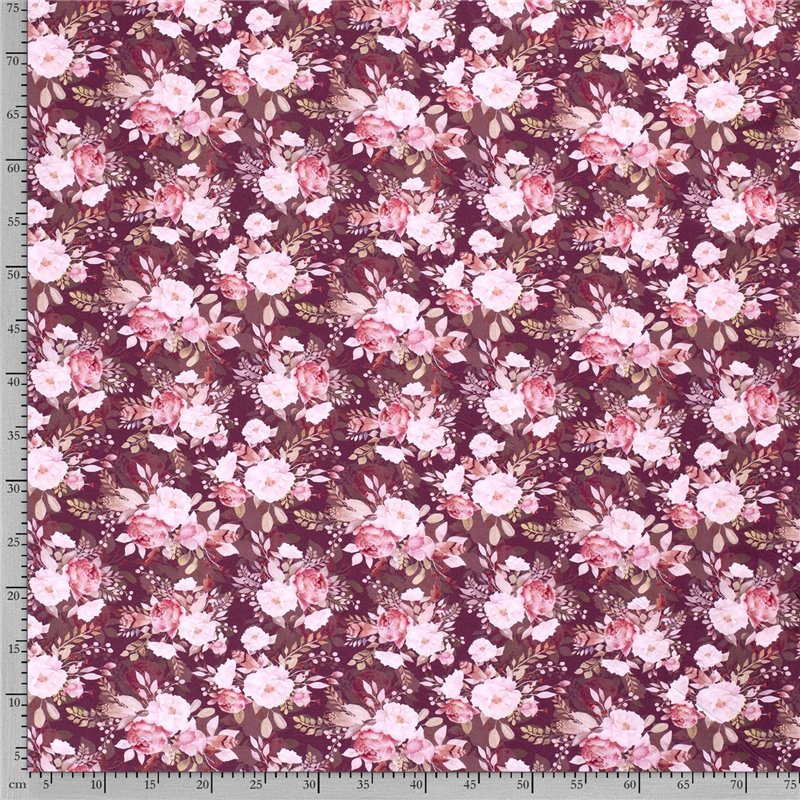 JERSEY BAWEŁNIANY CYFRA KWIATY WINE RED