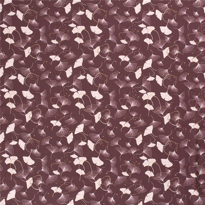JERSEY BAWEŁNIANY CYFRA LIŚCIE BORDEAUX