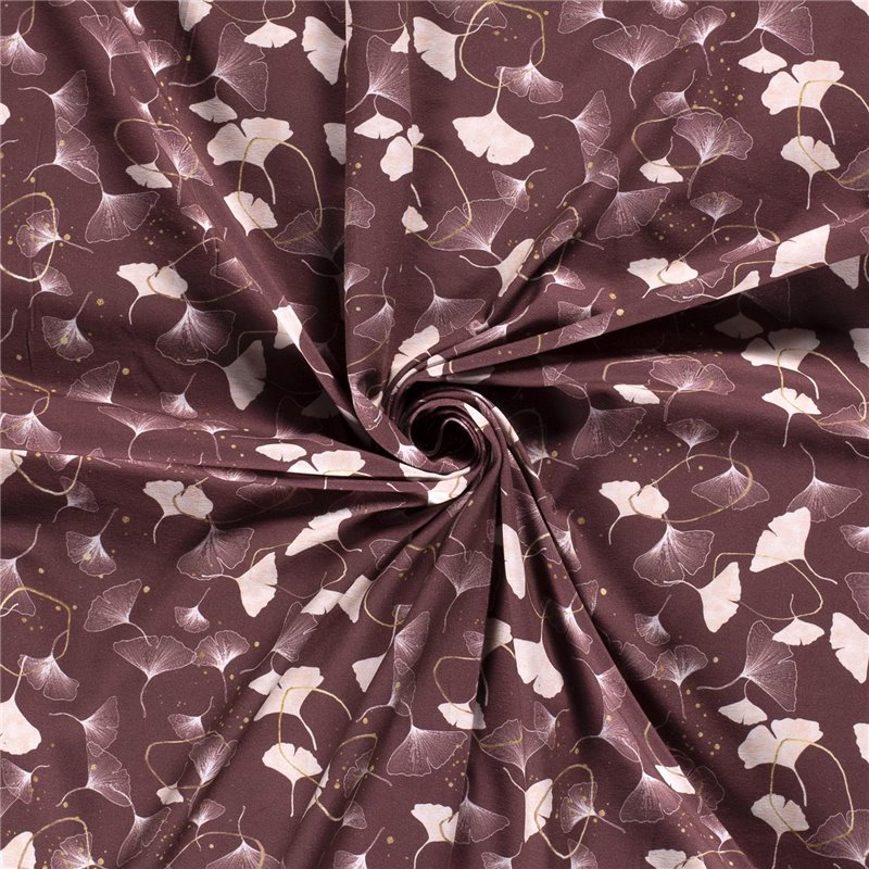 JERSEY BAWEŁNIANY CYFRA LIŚCIE BORDEAUX
