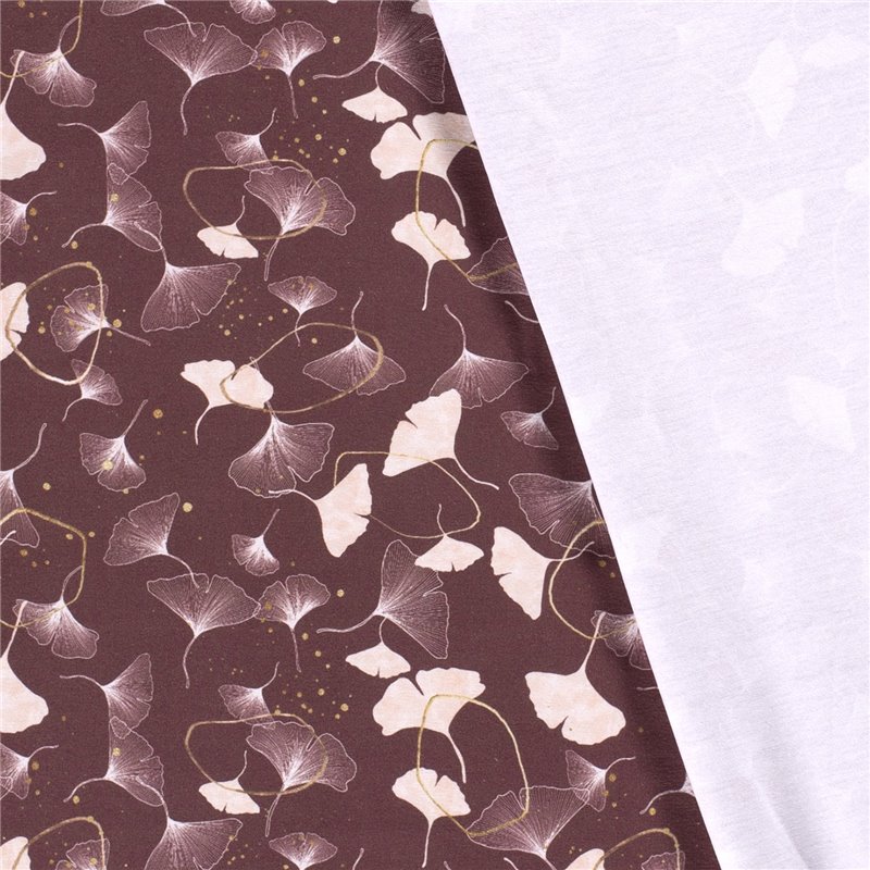 JERSEY BAWEŁNIANY CYFRA LIŚCIE BORDEAUX