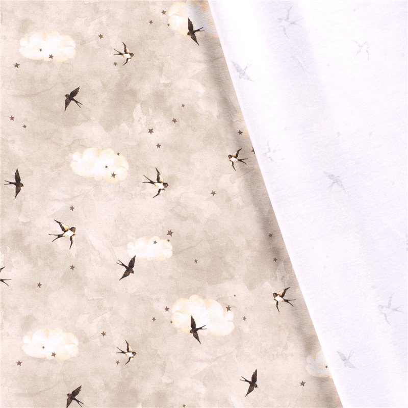 JERSEY BAWEŁNIANY CYFRA PTAKI BEIGE