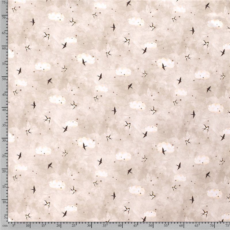 JERSEY BAWEŁNIANY CYFRA PTAKI BEIGE
