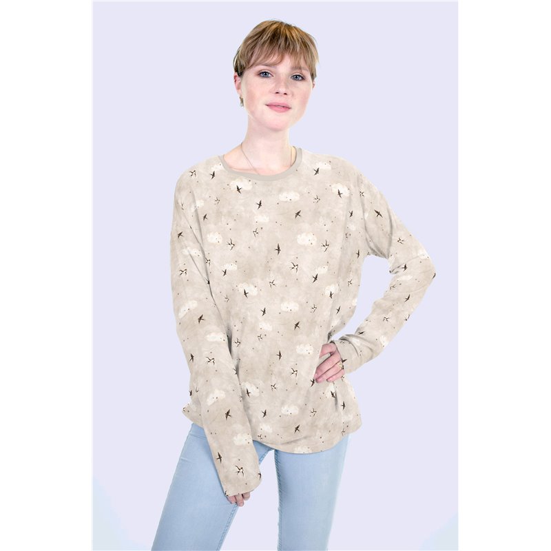 JERSEY BAWEŁNIANY CYFRA PTAKI BEIGE