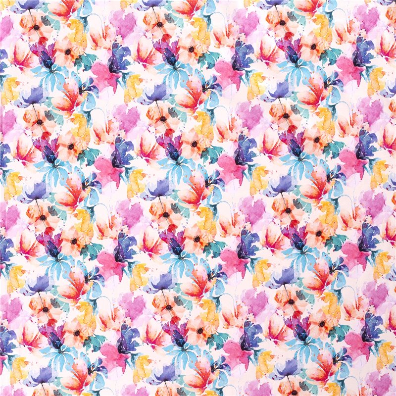 JERSEY BAWEŁNIANY CYFRA KWIATY WHITE