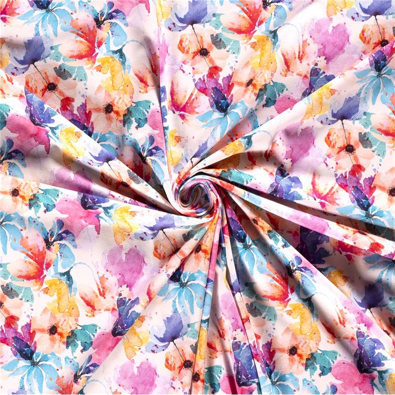 JERSEY BAWEŁNIANY CYFRA KWIATY WHITE