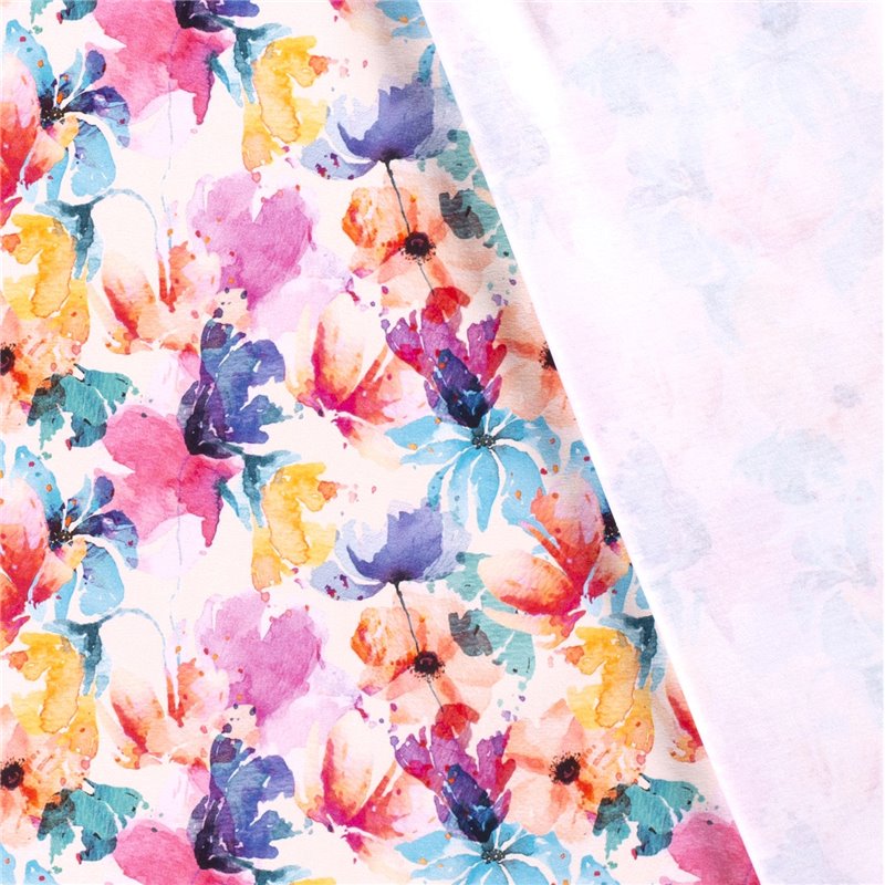 JERSEY BAWEŁNIANY CYFRA KWIATY WHITE