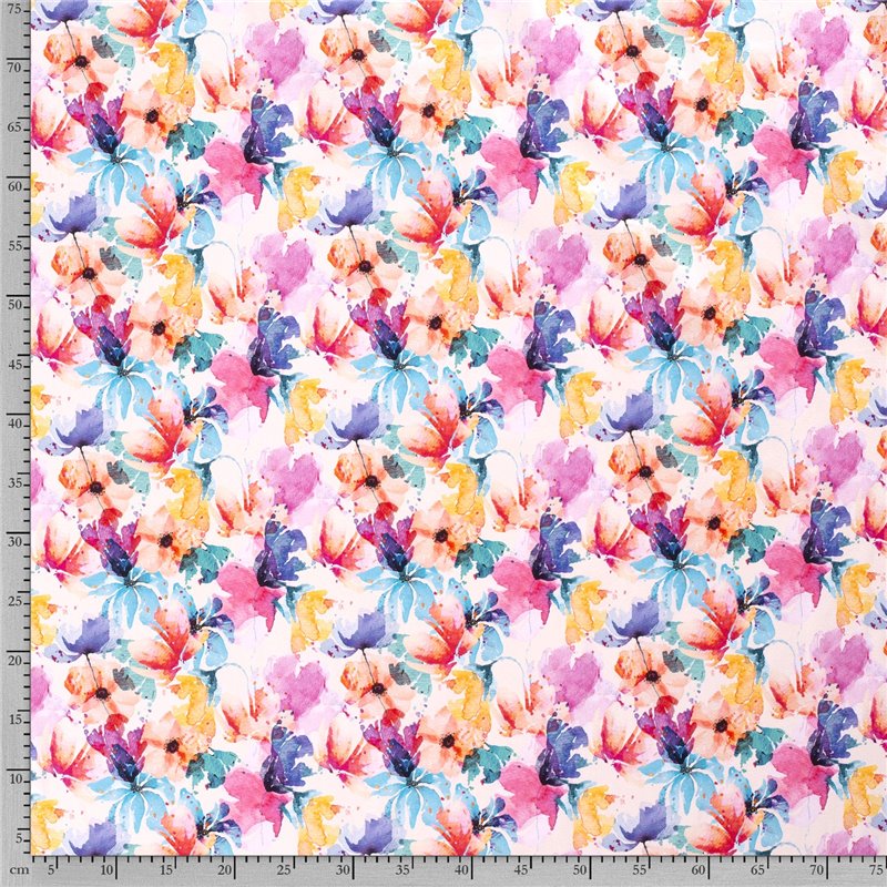 JERSEY BAWEŁNIANY CYFRA KWIATY WHITE