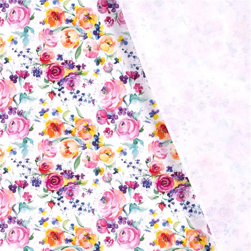 JERSEY BAWEŁNIANY CYFRA KWIATY WHITE