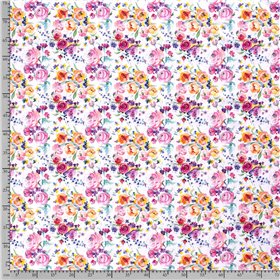 JERSEY BAWEŁNIANY CYFRA KWIATY WHITE