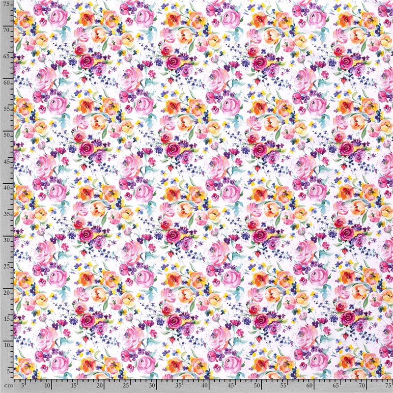 JERSEY BAWEŁNIANY CYFRA KWIATY WHITE