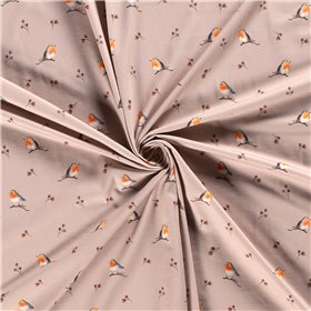 JERSEY BAWEŁNIANY CYFRA PTAKI BEIGE