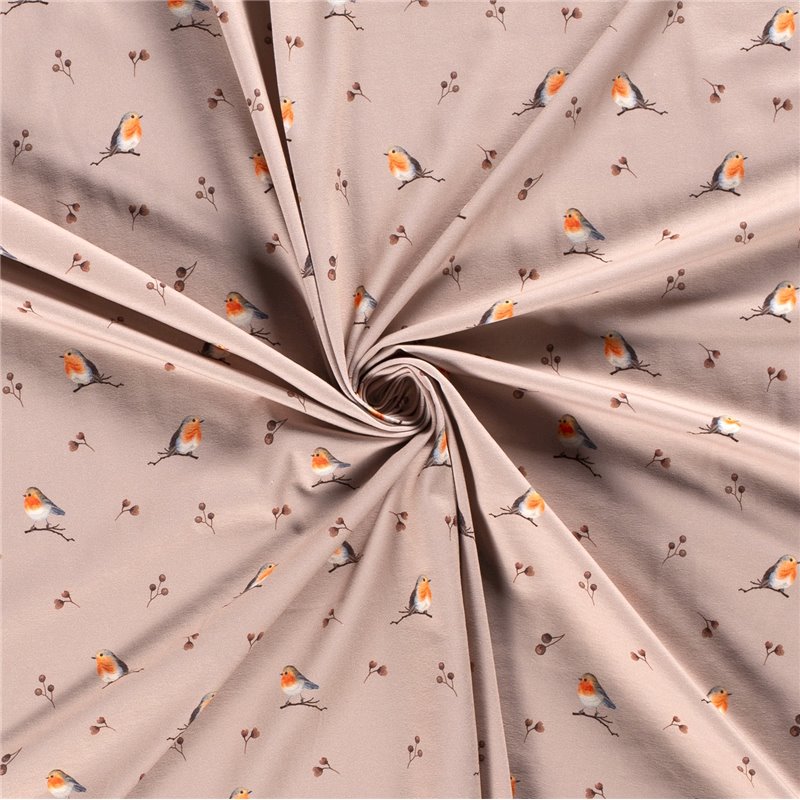 JERSEY BAWEŁNIANY CYFRA PTAKI BEIGE