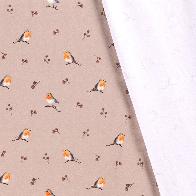 JERSEY BAWEŁNIANY CYFRA PTAKI BEIGE