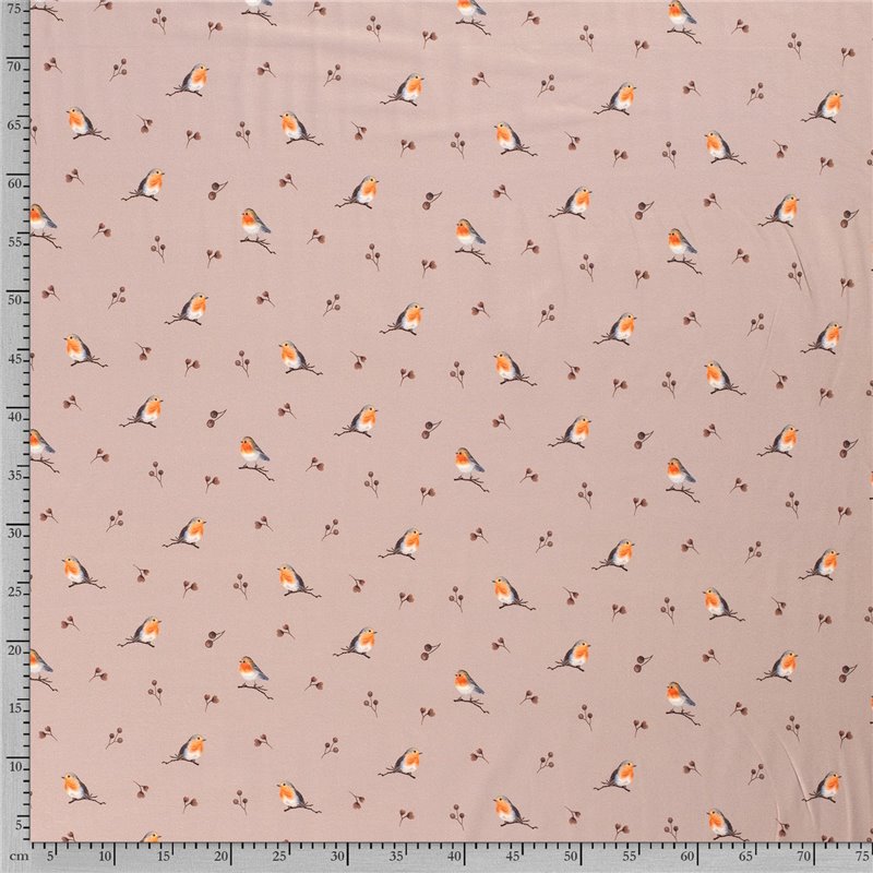 JERSEY BAWEŁNIANY CYFRA PTAKI BEIGE