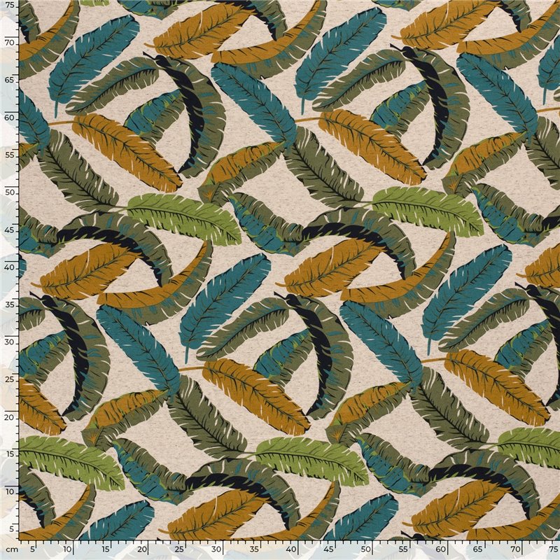 VISCOSE LINNEN LOOK JERSEY LEAVES