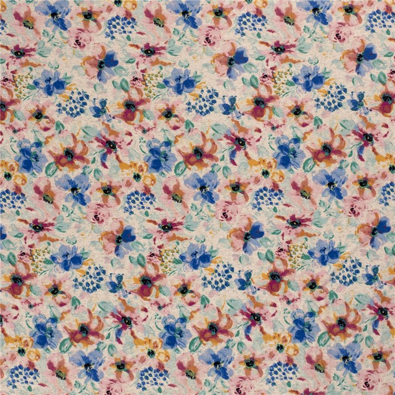VISCOSE LINNEN LOOK JERSEY FLOWERS
