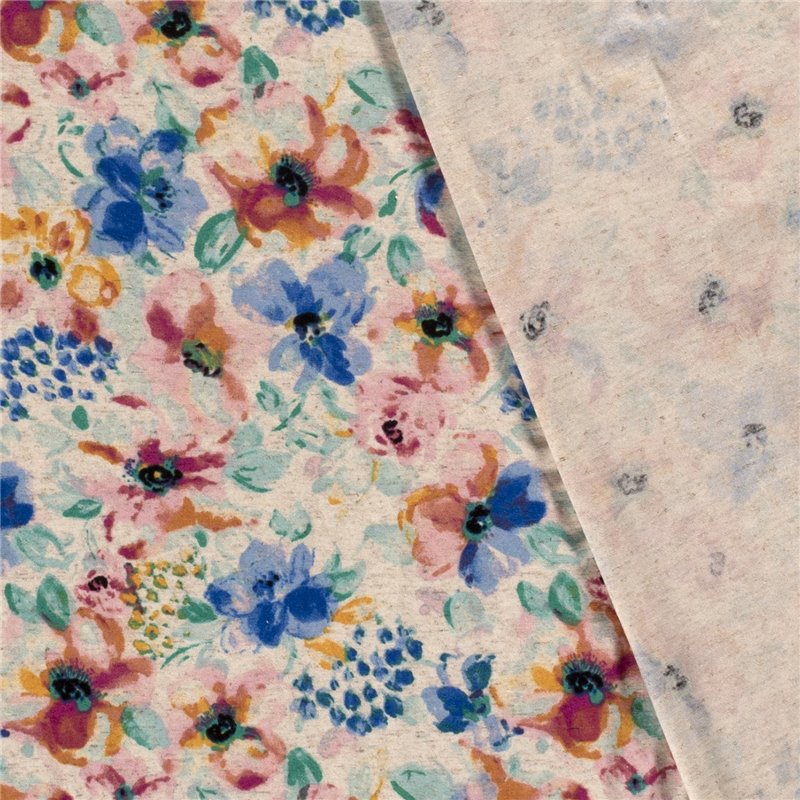 VISCOSE LINNEN LOOK JERSEY FLOWERS