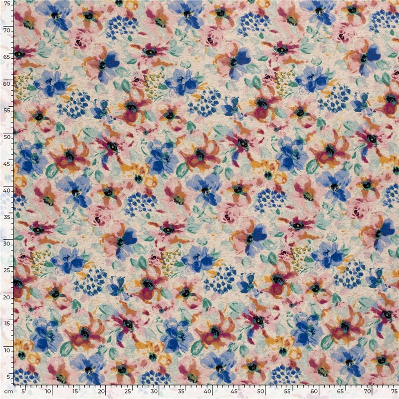 VISCOSE LINNEN LOOK JERSEY FLOWERS