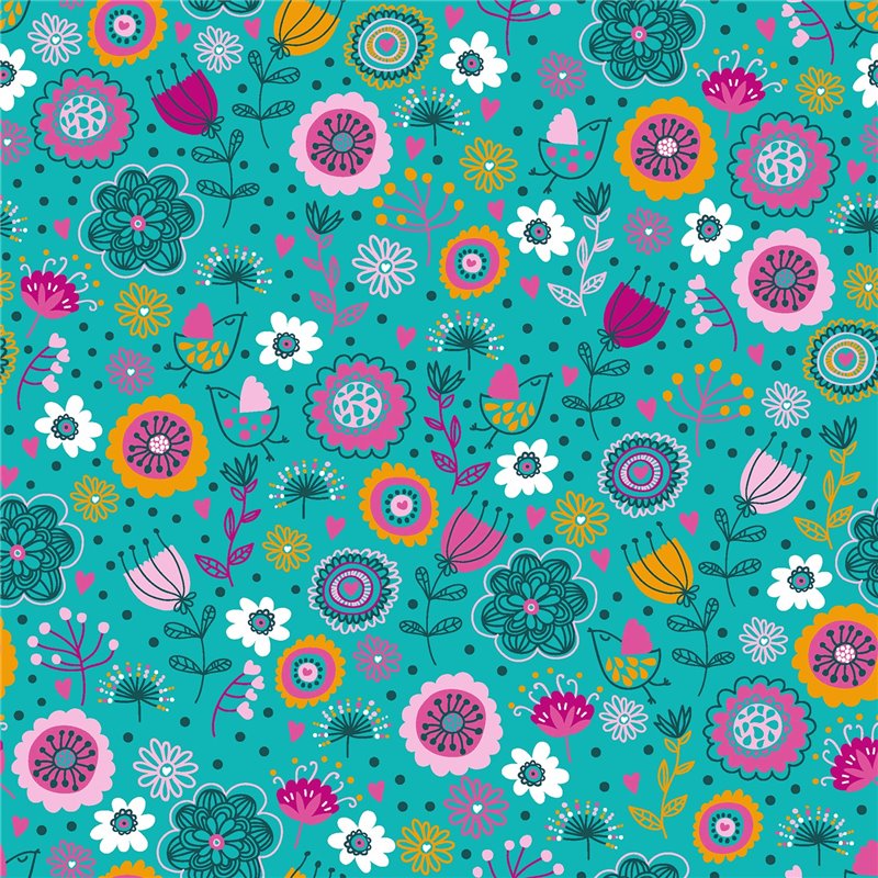 POPLIN MILLE FLEUR BIRDS