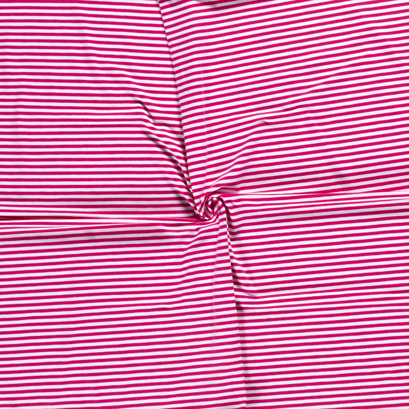 JERSEY BAWEŁNIANY DZIANE PASY 5MM FUCHSIA