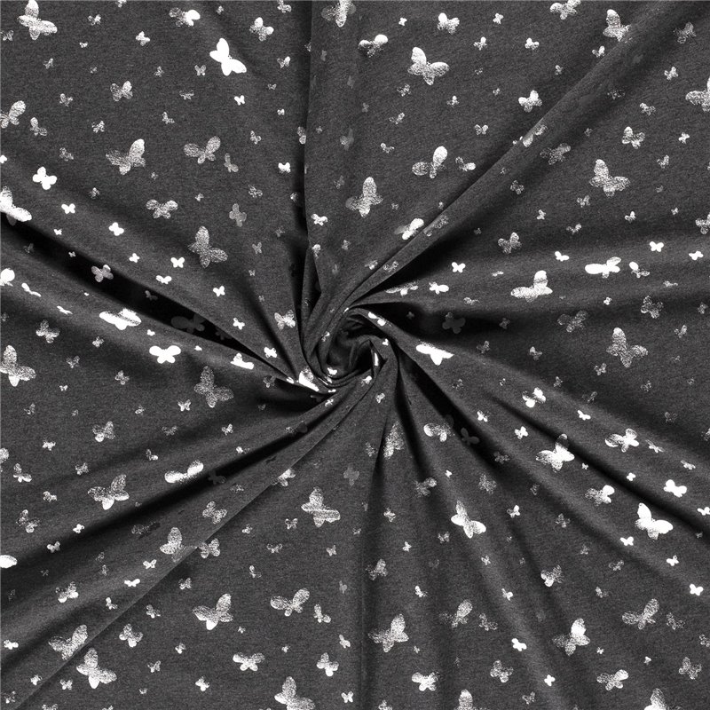 JERSEY BAWEŁNIANY FOLIA MOTYL  DARK GREY