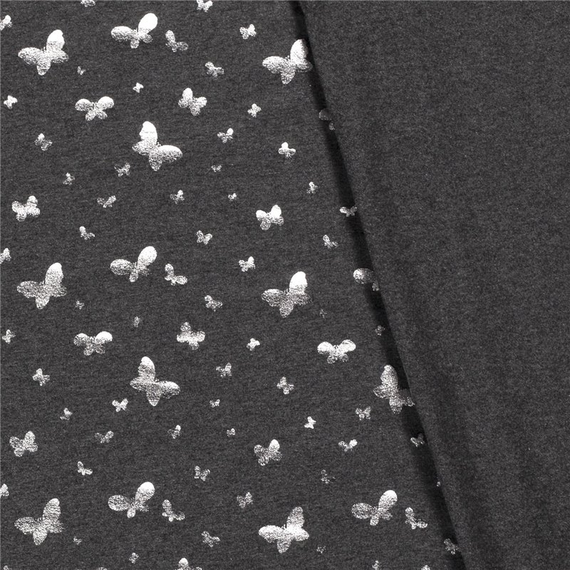 JERSEY BAWEŁNIANY FOLIA MOTYL  DARK GREY