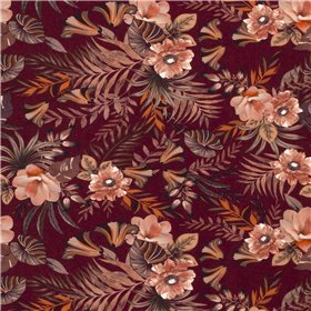JERSEY BAWEŁNIANY CYFRA KWIATY BORDEAUX BORDEAUX