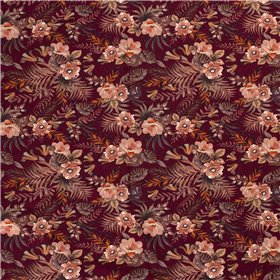 JERSEY BAWEŁNIANY CYFRA KWIATY BORDEAUX BORDEAUX