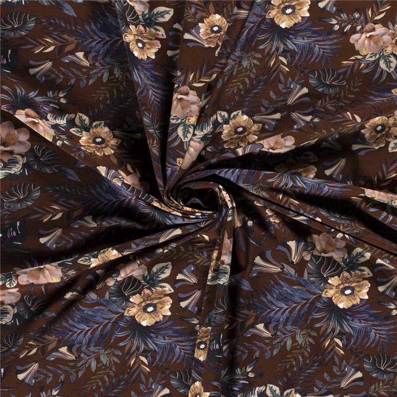 JERSEY BAWEŁNIANY CYFRA KWIATY BROWN BROWN