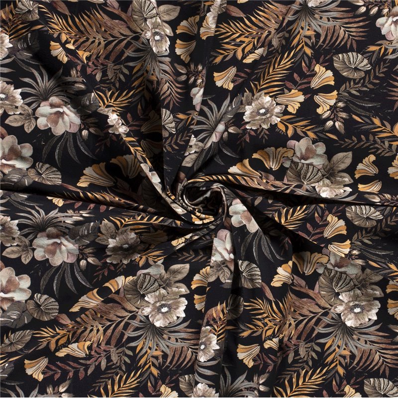 JERSEY BAWEŁNIANY CYFRA KWIATY BLACK BLACK