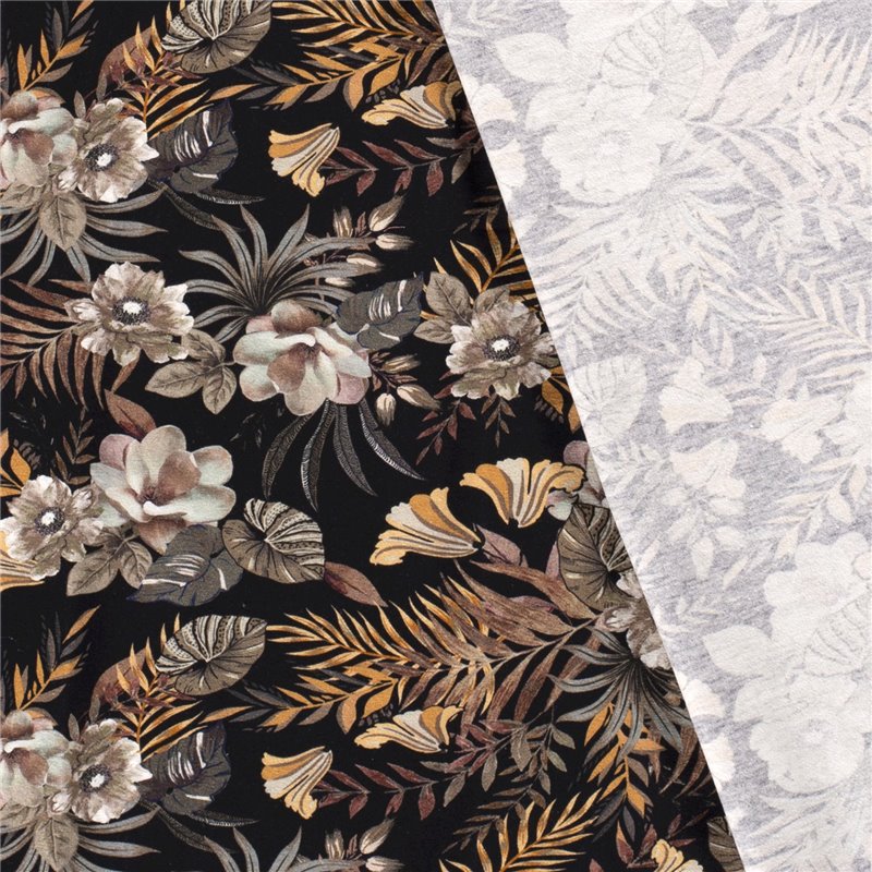 JERSEY BAWEŁNIANY CYFRA KWIATY BLACK BLACK