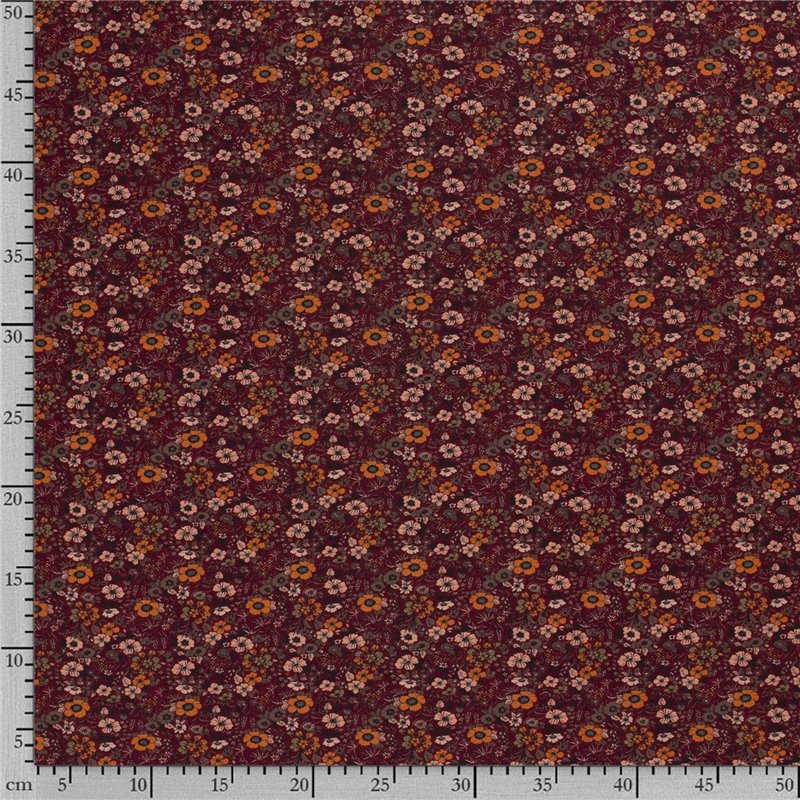 JERSEY BAWEŁNIANY CYFRA KWIATY BORDEAUX BORDEAUX