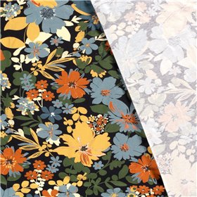 JERSEY BAWEŁNIANY CYFRA KWIATY BLACK BLACK
