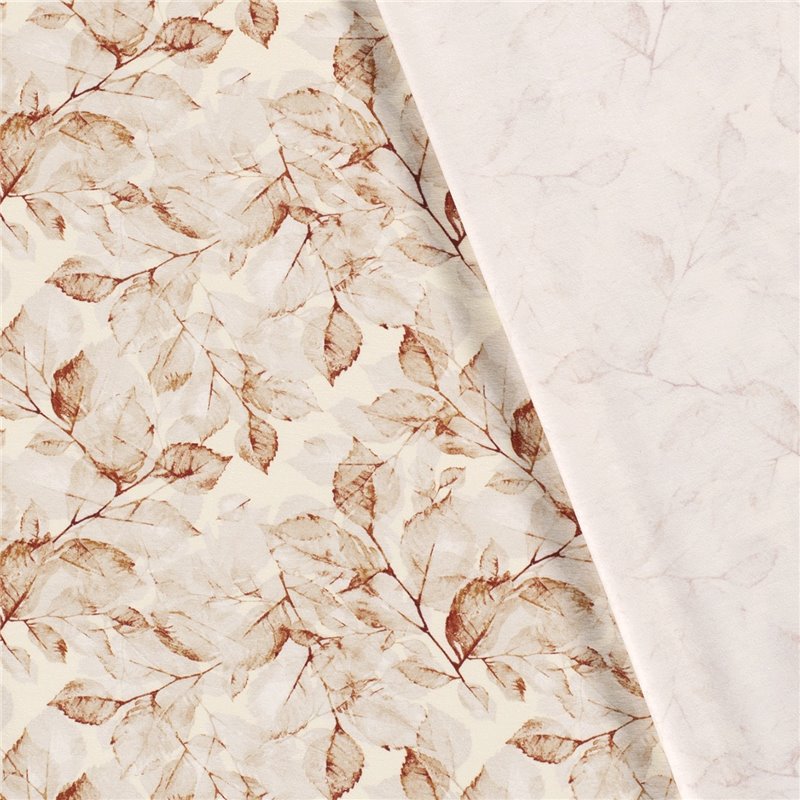 JERSEY BAWEŁNIANY CYFRA LIŚCIE OFF WHITE