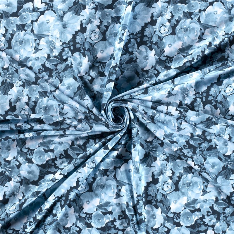 JERSEY BAWEŁNIANY CYFRA KWIATY NAVY