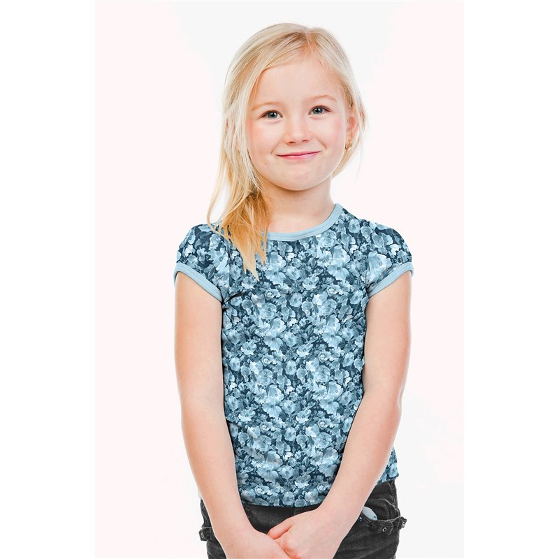 JERSEY BAWEŁNIANY CYFRA KWIATY NAVY